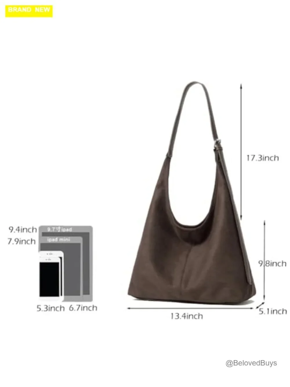 Large Slouchy Hobo Shoulder Bag Tote Purse Faux Suede Work Travel